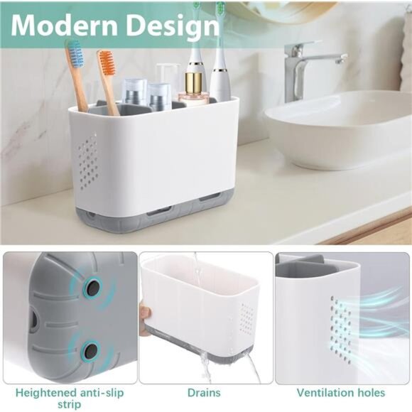 Toothbrush and Toothpaste Holder Drainage for Bathroom Countertop - Picture 3 of 6